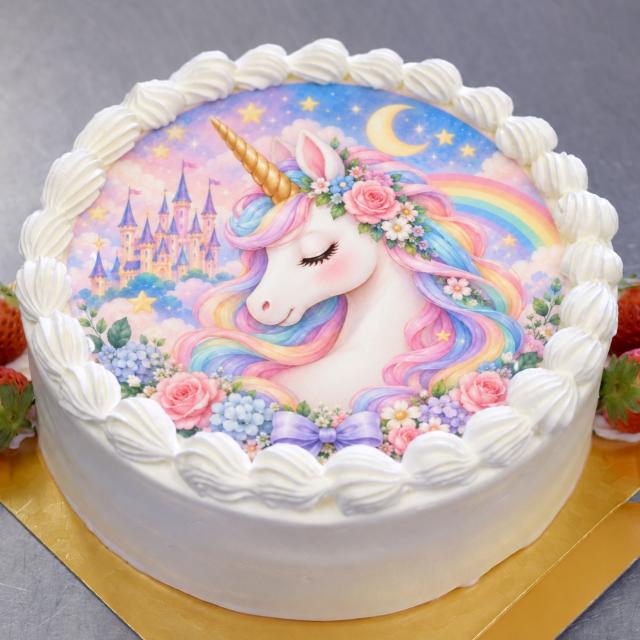 ユニコーンのプリントデコレーションケーキ